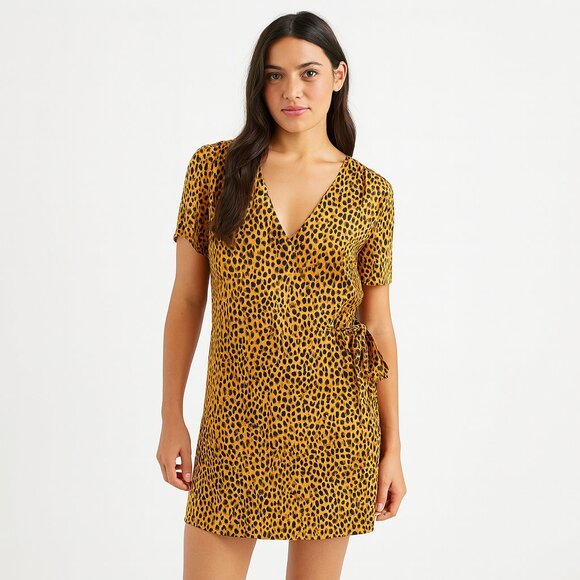 J.Crew NWT Leopard Print Wrap Dress Size 10 Short Sleeve V-Neck 100% Polyester - Picture 1 of 14